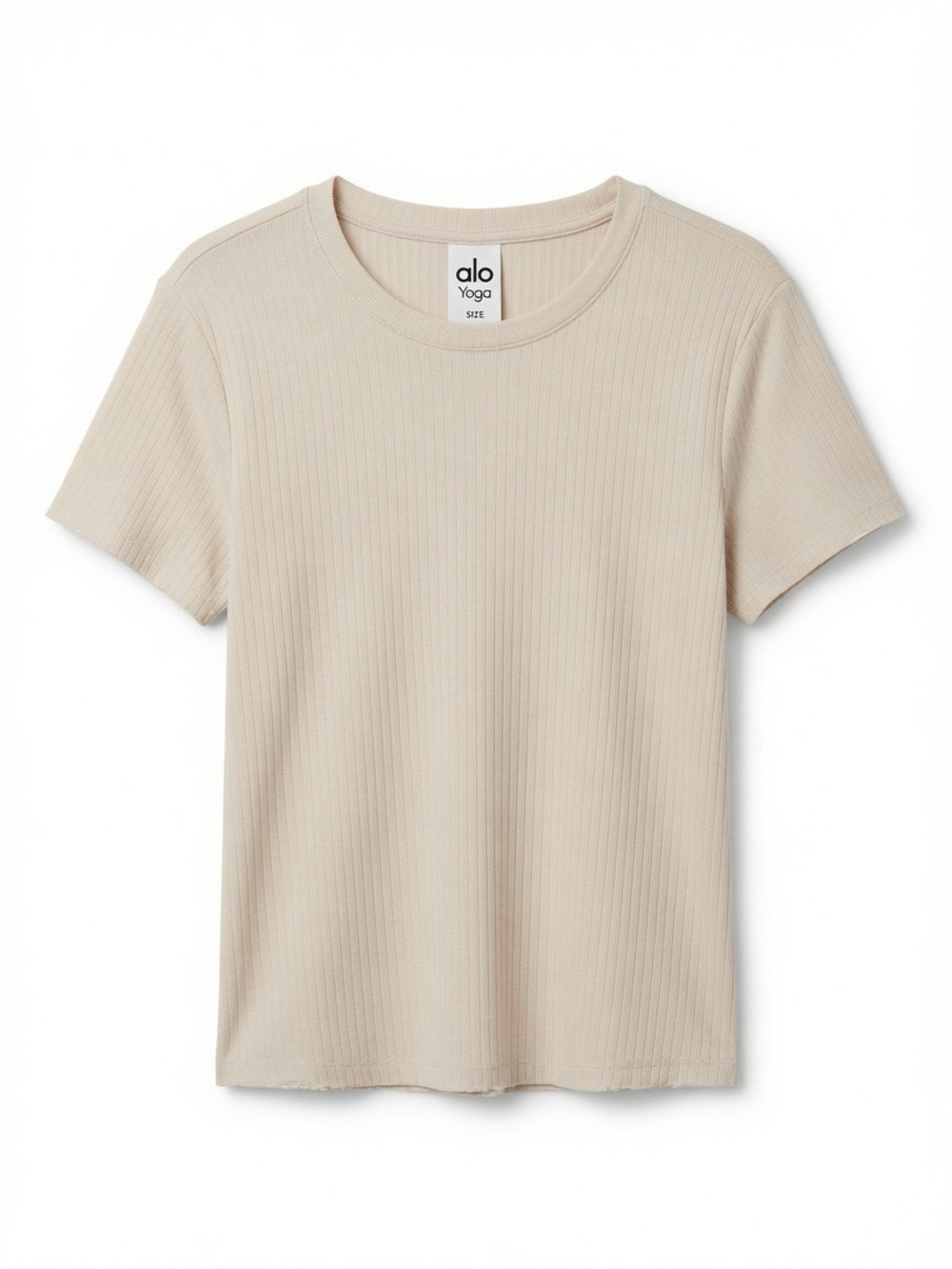 ALO Yoga Short Sleeve Ribbed Tee — Light Beige
